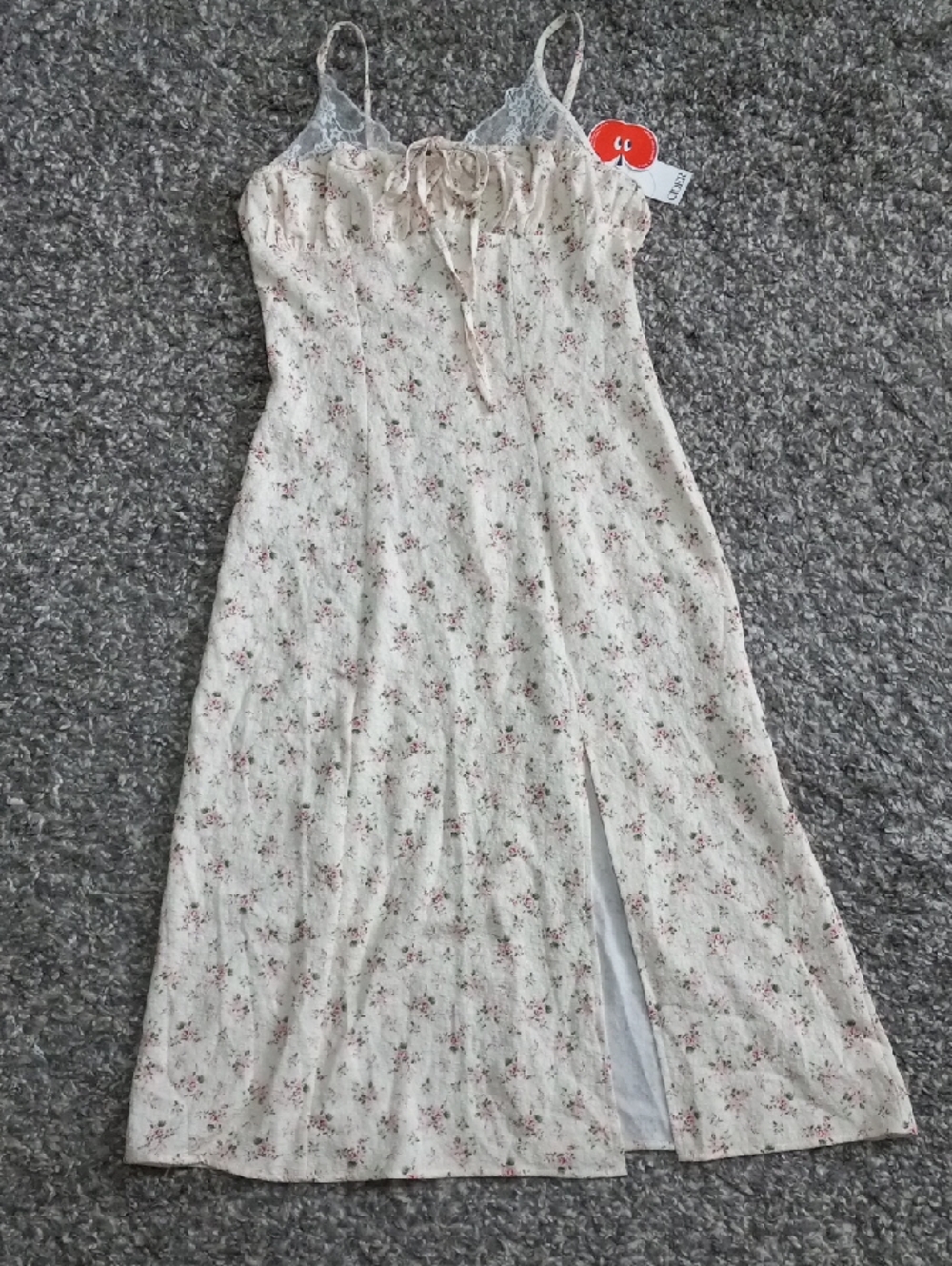 Cider Cream Slip Dress with Soft Pink Floral Accents Size M